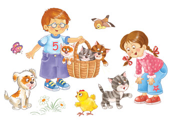 Funny farm. Cute farm animals. Coloring book. Illustration for children