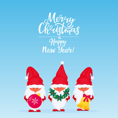 Christmas gnomes. Greeting card for New Year and Christmas