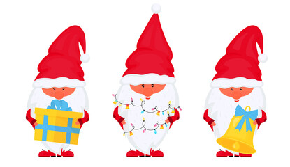 Christmas gnomes vector set for New Year holidays