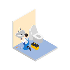 Bathroom Renovation Isometric Composition