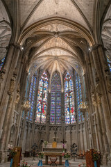 Stained glass windows in the church of Carcassonne