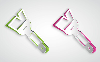 Paper cut Beekeeping brush icon isolated on grey background. Tool of the beekeeper. Paper art style. Vector