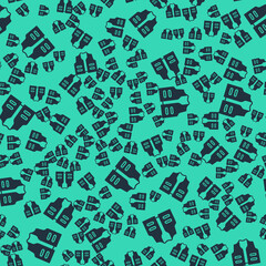 Black Fishing jacket icon isolated seamless pattern on green background. Fishing vest. Vector