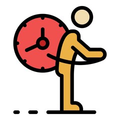 Person and watch icon. Outline person and watch vector icon color flat isolated