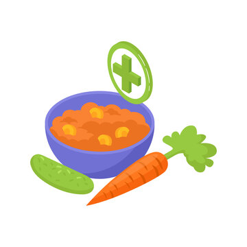 healthy food bowl carrot cucumber isometric clip art preview