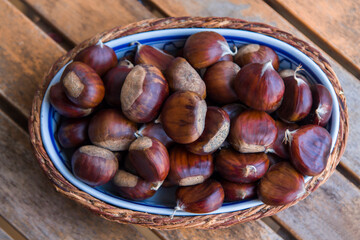 Fresh chestnuts in the basket