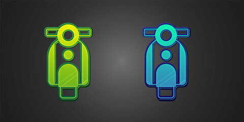 Green and blue Scooter icon isolated on black background. Vector