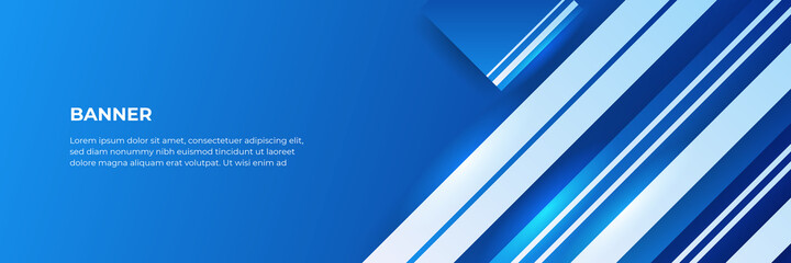 Obraz premium Abstract blue banner design with blue geometric background. Vector illustration for wallpaper, banner, background, card, book illustration, landing page