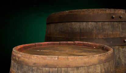 background of barrel and worn old table of wood