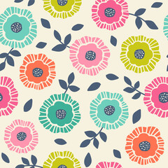 Seamless pattern of colorful flower and leaf vector.