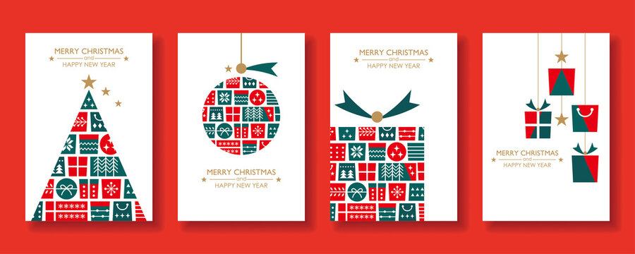 4 Christmas Card Set.Design with gift box motif.For greeting card,invitation,poster etc.