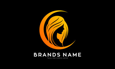 Obraz premium Beauty woman and moon vector logo
