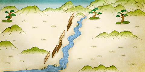 戦国時代　合戦絵巻　背景イラスト　長篠の戦い