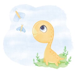 Obraz premium Cute baby dinosaur art for kids