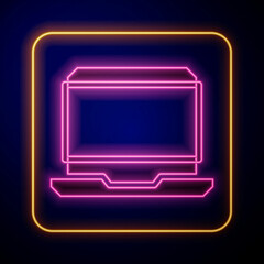 Glowing neon Laptop icon isolated on black background. Computer notebook with empty screen sign. Vector