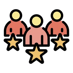 Three persons and stars icon. Outline three persons and stars vector icon color flat isolated