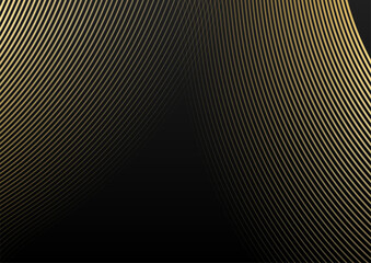 Abstract elegant template black and gold line overlapping dimension on dark background luxury style. Abstract stripes golden lines on black background