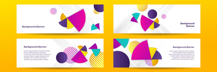 Abstract colorful geometric wide banner. Color block abstract background. Big set of geometric polygonal banners