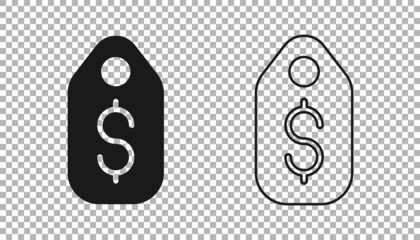 Black Price tag with dollar icon isolated on transparent background. Badge for price. Sale with dollar symbol. Promo tag discount. Vector