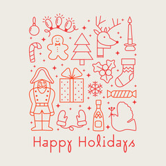 Merry Christmas and Winter Holidays vector greeting card template