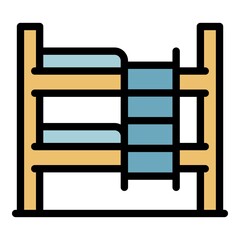 Bunk bed furniture icon. Outline bunk bed furniture vector icon color flat isolated