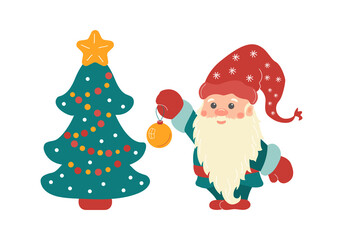 A little Christmas gnome with a long gray beard will decorate the festive tree.