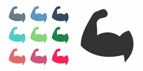 Black Bodybuilder showing his muscles icon isolated on white background. Fit fitness strength health hobby concept. Set icons colorful. Vector