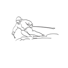 line art skier skiing downhill illustration vector isolated on white background