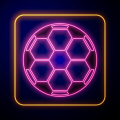Naklejka premium Glowing neon Soccer football ball icon isolated on black background. Sport equipment. Vector