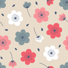 Cute pastel simple  flower seamless pattern background.