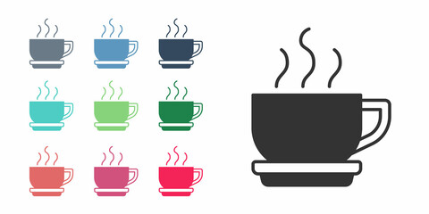 Black Coffee cup icon isolated on white background. Tea cup. Hot drink coffee. Set icons colorful. Vector