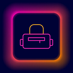 Glowing neon line Sport bag icon isolated on black background. Colorful outline concept. Vector