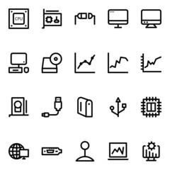 Outline icons for computer hardware.