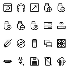 Outline icons for computer hardware.