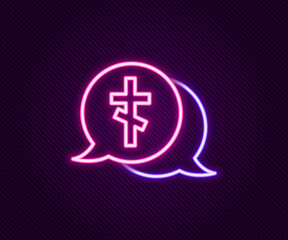 Glowing neon line Grave with cross icon isolated on black background. Colorful outline concept. Vector