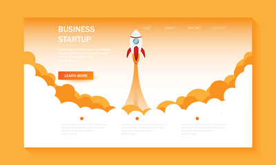 Business startup rocket landing page. infographic template. vector design