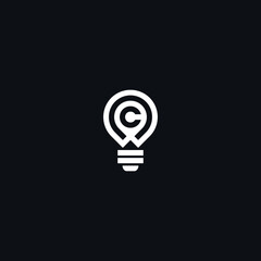 letter C light bulb idea, map, creative, technology icon design vector illustration
