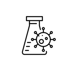 Coronavirus vaccine lab research icon. Covid molecule over a laboratory flask. Pixel perfect, editable stroke.