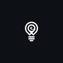 letter E light bulb idea, map, creative, technology icon design vector illustration