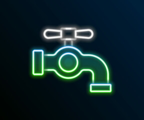Fototapeta premium Glowing neon line Water tap icon isolated on black background. Colorful outline concept. Vector