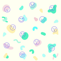 Vector illustration of a cute emoji and emoticon. Collection of smile, expression, emotion, face, sign and other elements. Isolated on beige.