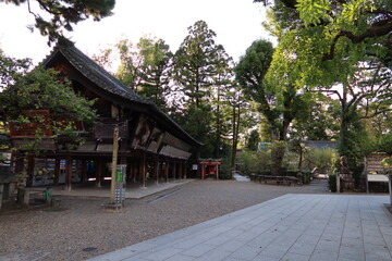 Temples and shrines in Kyoto in Japan 日本の京都にある神社仏閣 : Ema-tokoro, and Osugi-sha Subordinate Shrine and the garden in the precincts of Kitano-tenmangu Shrine 北野天満宮の境内にある絵馬所と末社の大杉社と庭