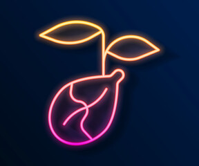 Glowing neon line Sprout icon isolated on black background. Seed and seedling. Leaves sign. Leaf nature. Vector