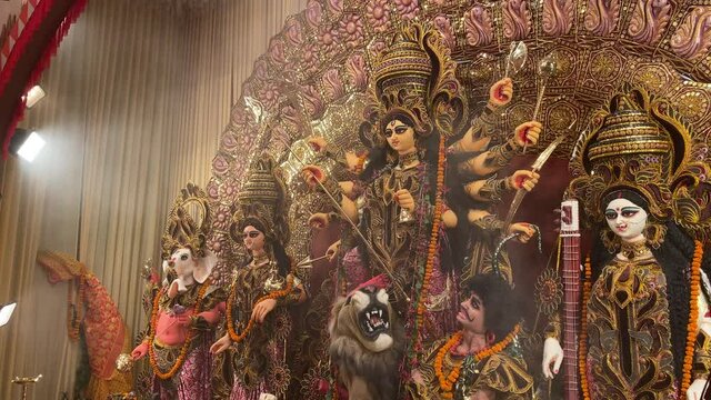 Close up view of Durga maa during Durga Puja festival. Durga Puja or Durgotsava.