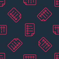 Red line Clipboard with checklist icon isolated seamless pattern on black background. Control list symbol. Survey poll or questionnaire feedback form. Vector