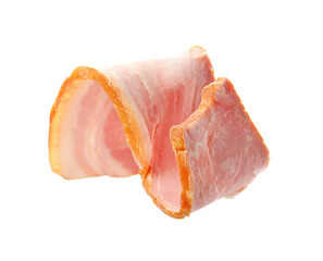 Slice of delicious smoked bacon isolated on white