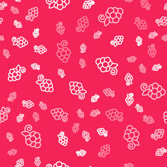 White line Grape fruit icon isolated seamless pattern on red background. Vector