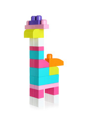 Animal made of colorful plastic blocks on white background