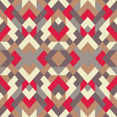 Abstract seamless pattern. Mosaic texture for textile, clown, carpeting, warp, book cover, clothes. Vector geometric background of triangles in red and brown colors