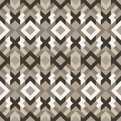 Abstract seamless pattern. Mosaic texture for textile, clown, carpeting, warp, book cover, clothes. Vector geometric background of triangles in brown and white colors